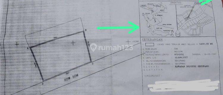 Dijual Lahan Industri di Sekupang Batam Kepulauan Riau Tanah di Jalan Besar m² 1