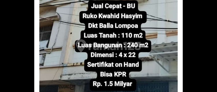 Jual Cepat - Buruko Kwahid Hasyim Dkt Balla Lompoaluas Tanah : 110 M2luas Bangunan : 240 M2dimensi : 4 X 22sertifikat On Handbisa Kprrp. 1.5 Milyarjual Cepat - Buruko Kwahid Hasyim Dkt Balla Lompoaluas Tanah : 110 M2luas Bangunan : 240 M2dimensi : 4 X 22s 1
