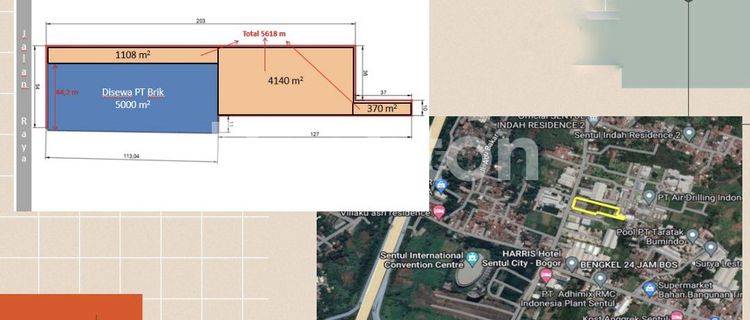 DI JUAL / DISEWAKAN  LAHAN SAMPING HOTEL HARRIS SENTUL. LUAS 5600 M JALAN RAYA BABAKAN MADANG SENTUL 1