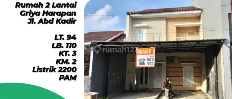 Dijual Rumah 2lt di Jl. ABDUL KADIR, PERUMAHAN GRIYA HARAPAN
(Ar) 1