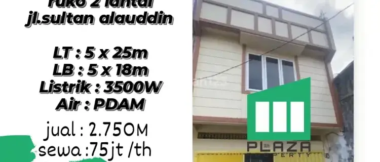 Dijual/ disewakan Ruko2lt di Jalan Sultan Alaudin (fl) 1