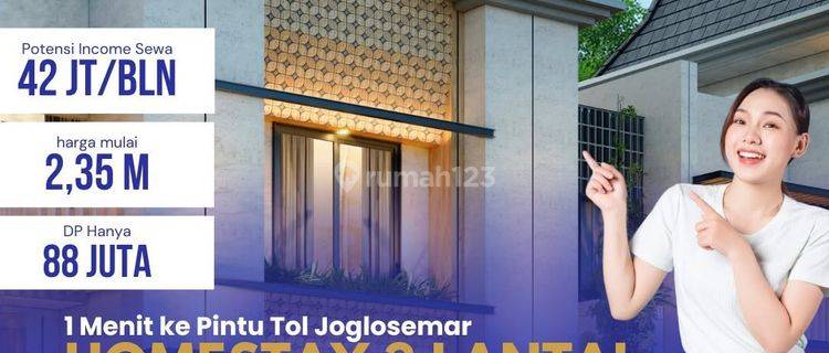 Dp 88 Juta Cicilan 300 Ribu/hari, Homestay Jogja Income 42jt/bln, Strategis 1 Menit Tol & Jcm Mall 1