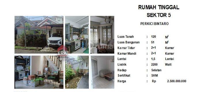 eraradiant.id | Rumah Dijual di Perkici Bintaro Sektor 5 Perlu Renov 1