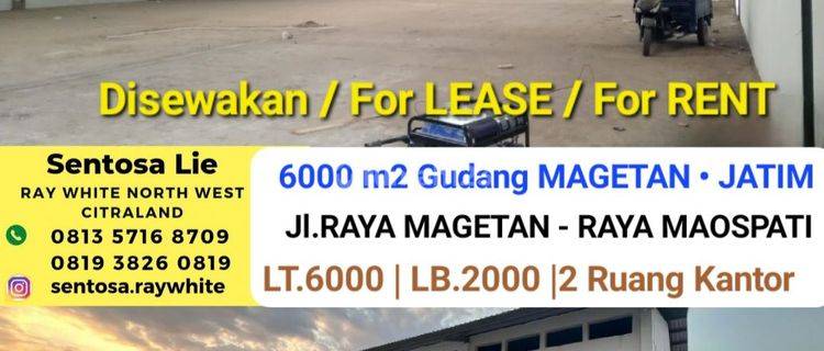 Disewakan 6000 m2 Gudang Raya Magetan - Raya Maospati - Kab.Magetan JATIM - Kondisi Baru plus 2 Ruang Kantor Siap Pakai dekat Ngawi - Madiun  1