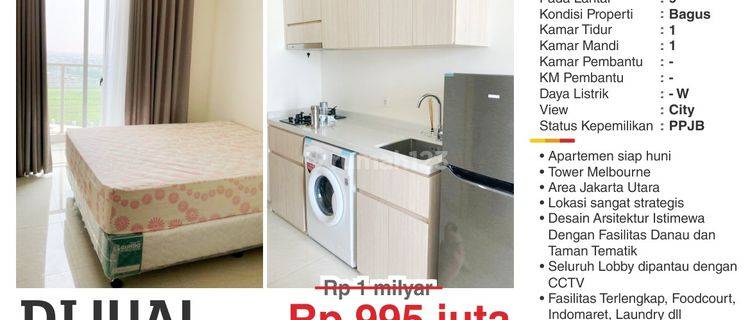 Dijual Apartemen Furnished Studio Turun Harga di Kelapa Gading 1