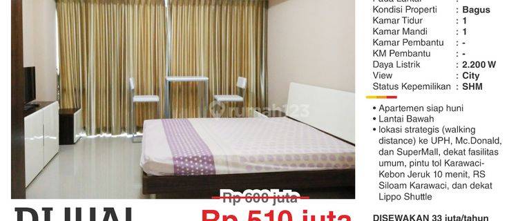 Disewa Apartemen Studio Furnished Bagus Lantai Rendah Dekat Uph 1