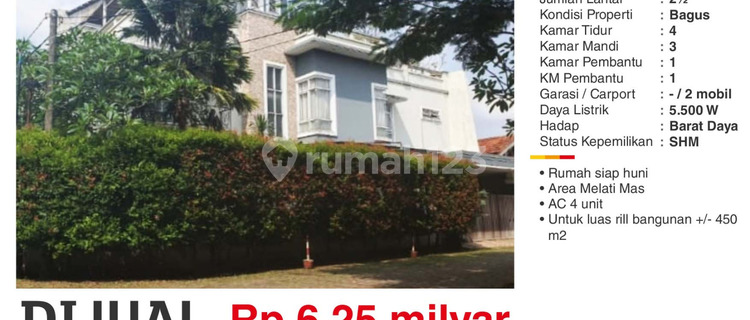 Dijual Rumah 2,5 Lt. Siap Huni Villa Melati Mas Tangerang Selatan 1