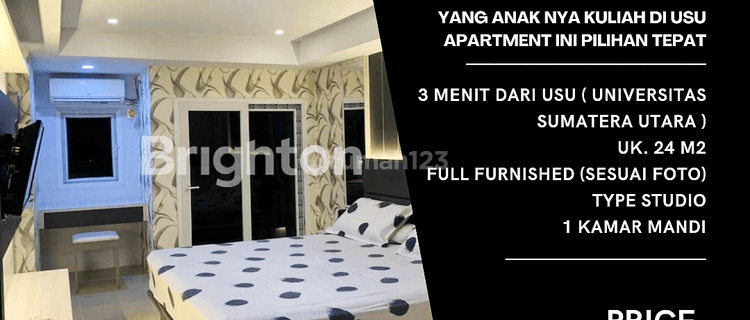 Apartment Mansyur Residence. Full Furnished. 3 Menit Dari Usu 1