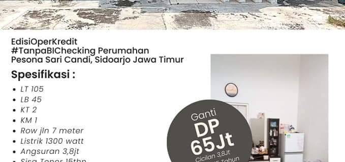 Jual Rumah Oper Kredit Gsnti DP di Perumahan Pesona Sari Candi Sidoarjo 1