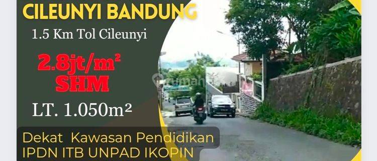 Tanah dijual di Cileunyi Bandung Pinggir Jl 1.5Km Tol Cileunyi 1