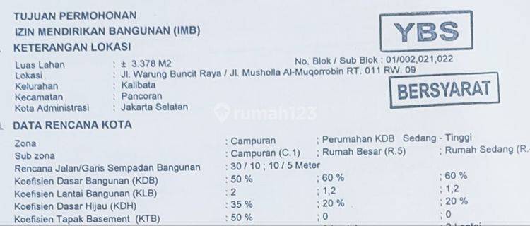 Disewakan / Dijual Tanah Luas Strategis Warung Buncit 1