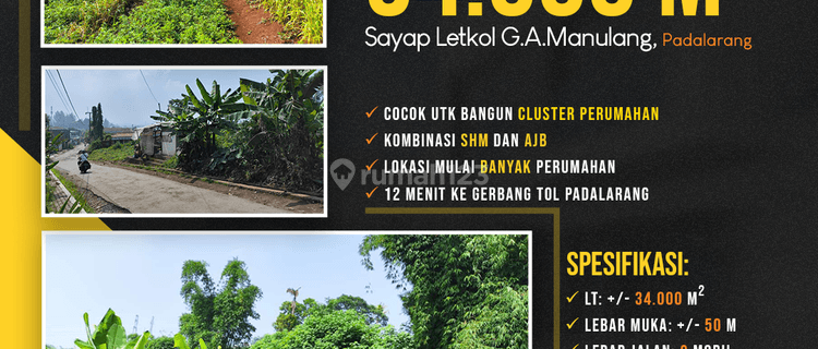 Tanah Cocok Perumahan 34.000 M2 Sayap Letkol Manulang, Padalarang 1