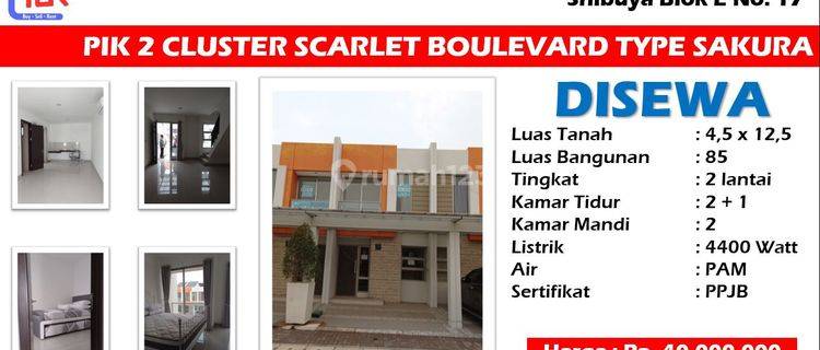 DISEWA Rumah 2 Lantai di Scarlet Boulevard 1