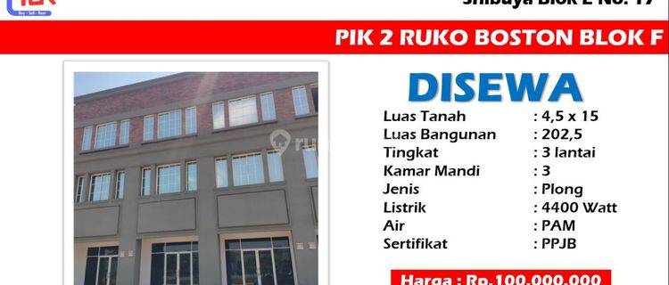 DISEWA Ruko Baru 4,5×15 di Boston Blok F 1