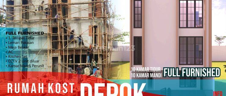 RUMAH KOST KOSAN DIJUAL DI KUKUSAN BEJI DEPOK UI FURNISH 3LT 10KT 1