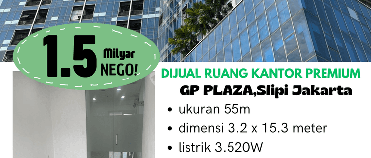 Ruang-usaha di Ruang Kantor Premium Gp Plaza, Slipi Jakarta, Jakarta Barat 55 m SHM 1