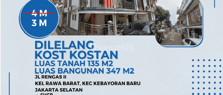 Dilelang Rengas Rawa Barat Kebayoran Baru Kos Kosan 3 Lt 20 Kamar Pg10 1