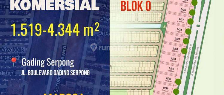 JUAL/SEWA KAVLING KOMERSIAL BOULEVARD UTAMA GADING SERPONG SUMMARECON 1