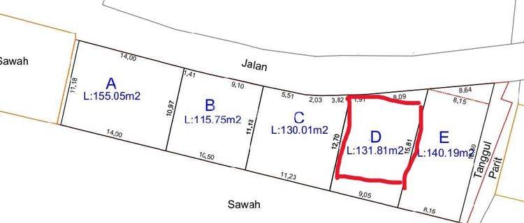 Jual Tanah Mlati Sleman di Cebongan Lt 131 M2, SHM Jogja 1