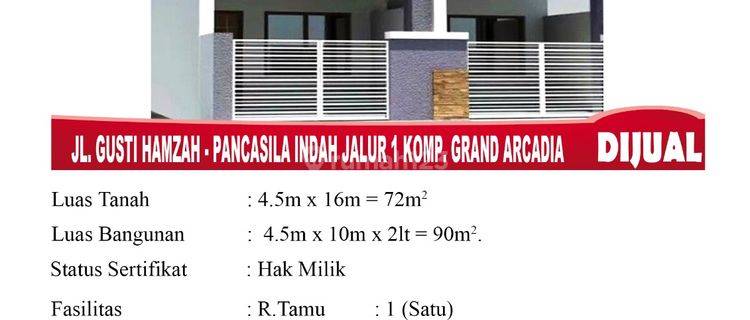 Di Jual Rumah, Lokasi Jl. Gusti Hamzah . Pancasila Indah Jalur 1 Komp. Grand Arcadia Type 115 Pontianak, Indonesia 1