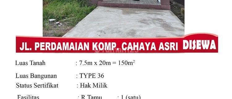 Di Sewa Rumah Type 36 Jl. Perdamaian Komp. Cahaya Asri, Pontianak Indonesia 1