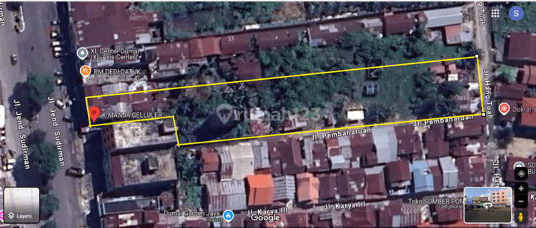 Dijual Tanah Strategis Ditengah Kota Dumai Riau Seluas 3028M2, SHM di Jl Sudirman Tembus Jl Hang Tuah 1