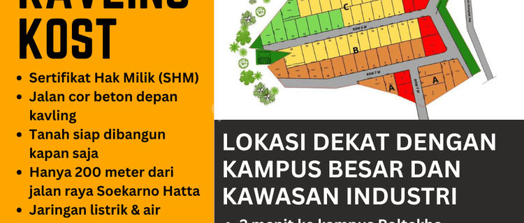 Tanah Kavling Kost Dekat Poltekba Km.8, Shm, Siap Bangun 1