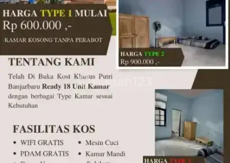 Kost putri dekat ULM PolTEKES Banjarbaru 1