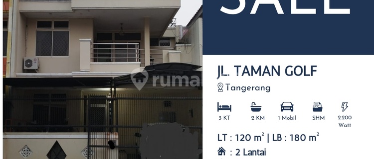 For Sale: Comfortable House on Jl. Taman Golf, Tangerang, Ready-to-Occupy Home with Easy Access to Public Facilities, Schools, and Shopping Centers in the Tangerang Area. 1