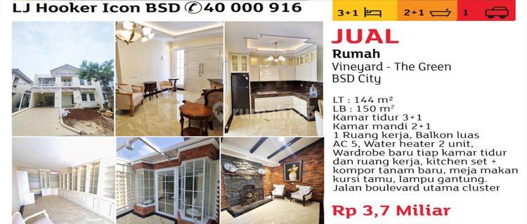 Rumah Cantik Dengan Perapian & Ruang Baca Yg Sangat Estetik , Masuk Tinggal Bawa Koper Aja  Rumah Furnished Sudah Renovasi di The green , cluster vineyard blok DA , BSD The Green 1