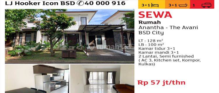 Disewa The Avani Cluster Anantha Bsd City Rumah Kontrakan Semi Furnished Bagus SHM - Sertifikat Hak Milik di Anantha - The Avani BSD City, BSD Avani 1