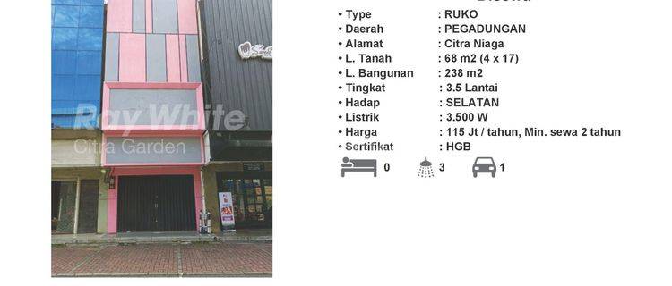 Disewakan Ruko Citra Niaga 238 m2 HGB Pegadungan, JakBar 0007-JEL 1