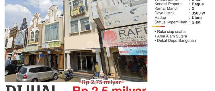 Hot Listing Dijual Ruko Siap Usaha Ruko Sutera Niaga 3 Alam Sutera 1