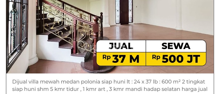 Dijual Villa Mewah Pinggir Jalan Medan Polonia  Lokasi Strategis 1