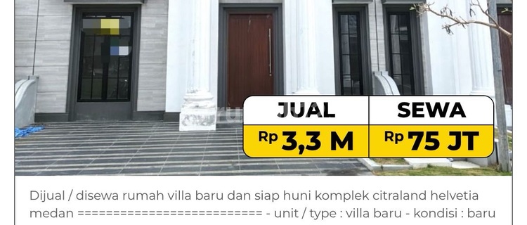 For Sale New Villa House Ready to OccupancyCitraland Helvetia Medan Complex 1