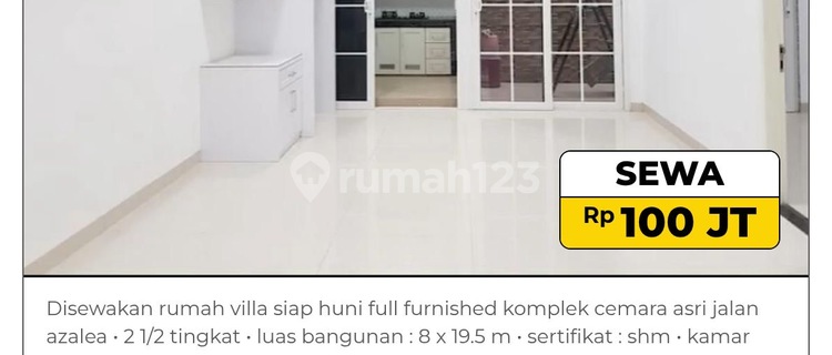 For Rent: Fully Furnished Villa House Ready to Live In, Cemara Asri Complex, Azalea Street 1