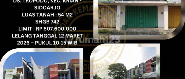 For Sale: Bank-Auctioned Shop House in Krian Sidoarjo (The Graha Residence Housing Complex) - KPKNL Auction 1