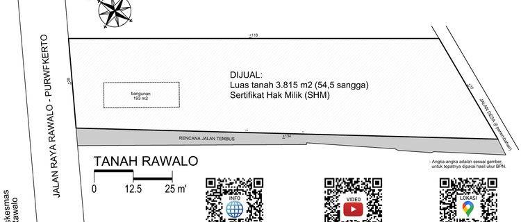 Dijual RUMAH / TANAH di RAWALO (kabupaten Banyumas) seberang Puskesmas | dipinggir jalan raya 1