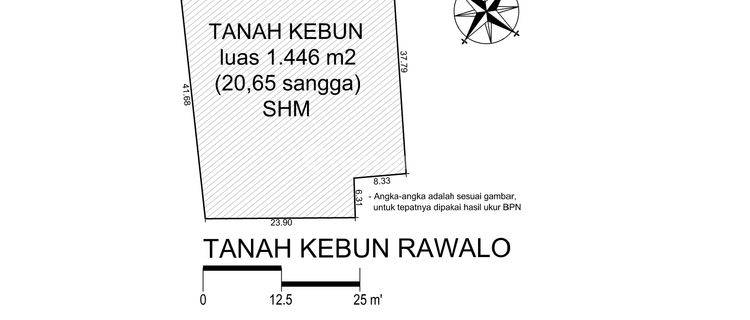 Dijual TANAH KEBUN dipinggir Jalan Desa di RAWALO 1