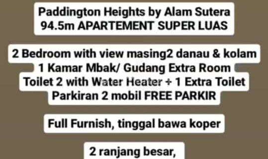 Dijual Apartement Paddington Heights by Alam Sutra full furnished 1