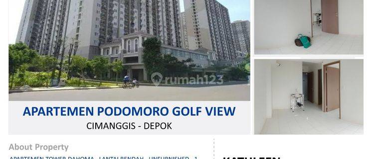 JUAL HARGA MIRING APARTEMEN PODOMORO GOLF VIEW CIMANGGIS DEPOK 2 KAMAR 1