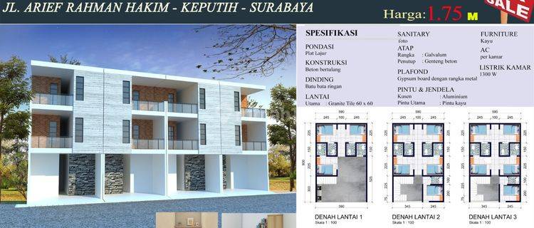 Rumah Kos Strategis Dekat Its, 13 Kamar Furnished, Roi 10,7 Harga Terjangkau 1,75 M  1