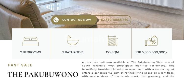 Pakubuwono View, 2BR CORNER, 153sqm, RARE UNIT, facing TENNIS, JUST RENOVATED 1