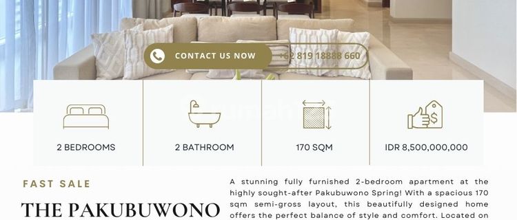 RARE FIND: The Pakubuwono Spring, 2BR fully renovated, Nicely furnished. Also avail other 2BR/4BR for sale. Pls ctc Clara-Abie property for more info and private showings! 1