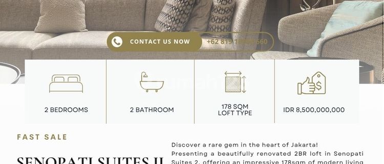 Senopati Suites, 2BR loft type, 178sqm, Fully renovated, facing SUDIRMAN 1