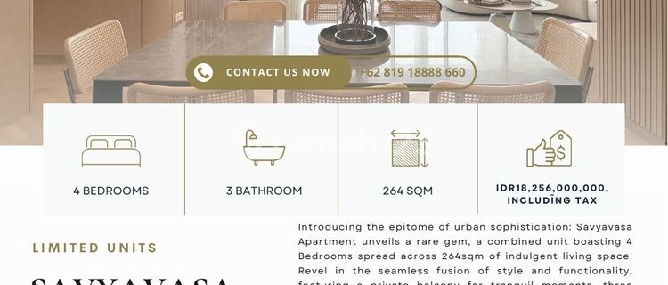 Savyavsa Apartment, LIMITED units, 4BR 264sqm, BRAND NEW 1