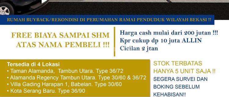  Dijual Rumah Lokasi Prima Harga Murah, Cluster di Tambun Utara 1