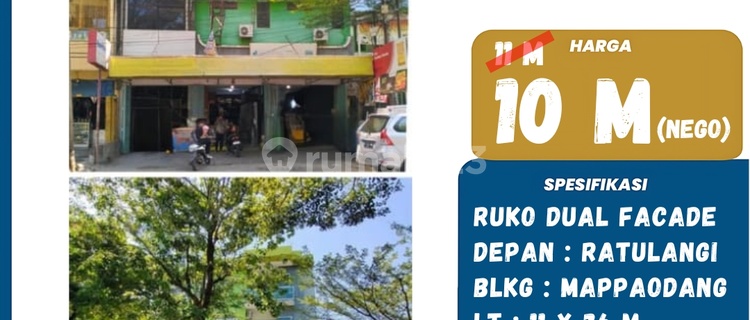 FOR SALE Double facade shop house on Ratulangi Street and Mappaodang Street. 1