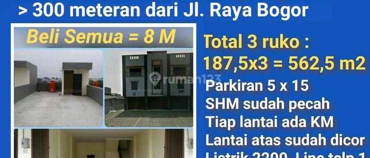 Murah! Ruko 3 lt Gandeng 3 Jl. Tole Iskandar. 100m Jl. Raya Bogor 1