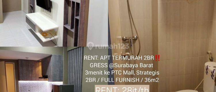 FURNISH LENGKAP+TERMURAH: Apart CBD 2BR Surabaya Barat, View Pool+City, RENT 28jt/thn Nett; Jual 255jt Cash keras! 1